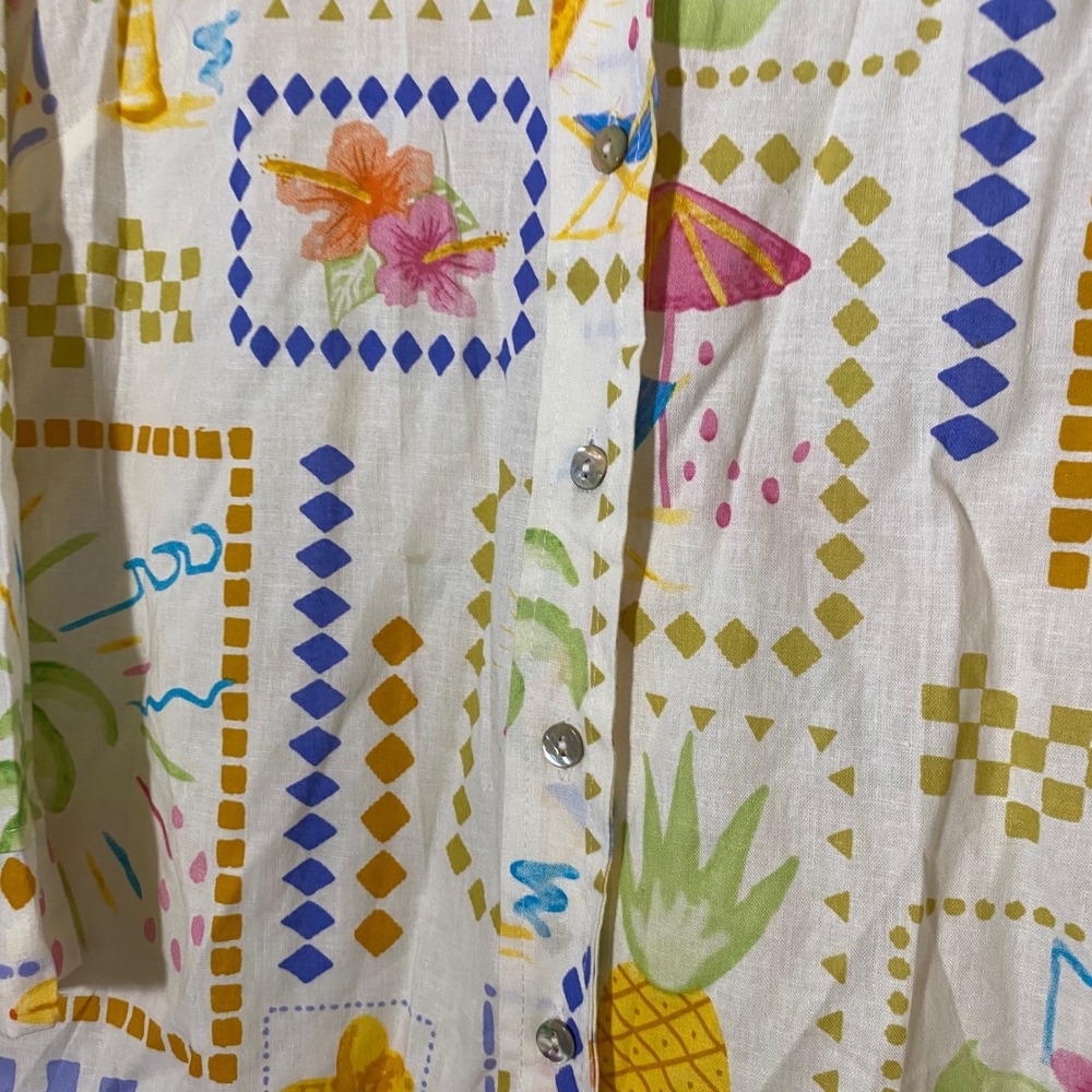 Calypso St. Barth Linen Rayon Tropical Print Shirt Small Button Down Top Bananas - Picture 4 of 8